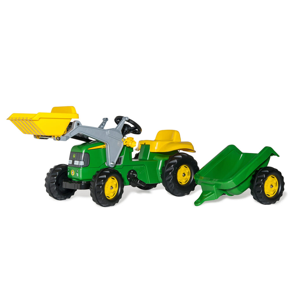 Tractor de pedales rollyKid John Deere con pala y remolque | Rolly Toys