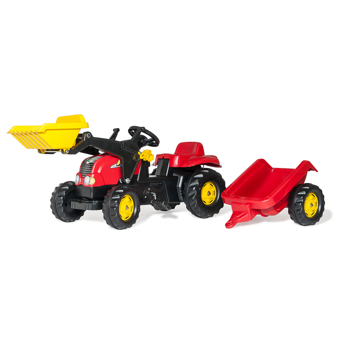 Tractor de Pedales rollyKid-X Rojo con remolque y pala