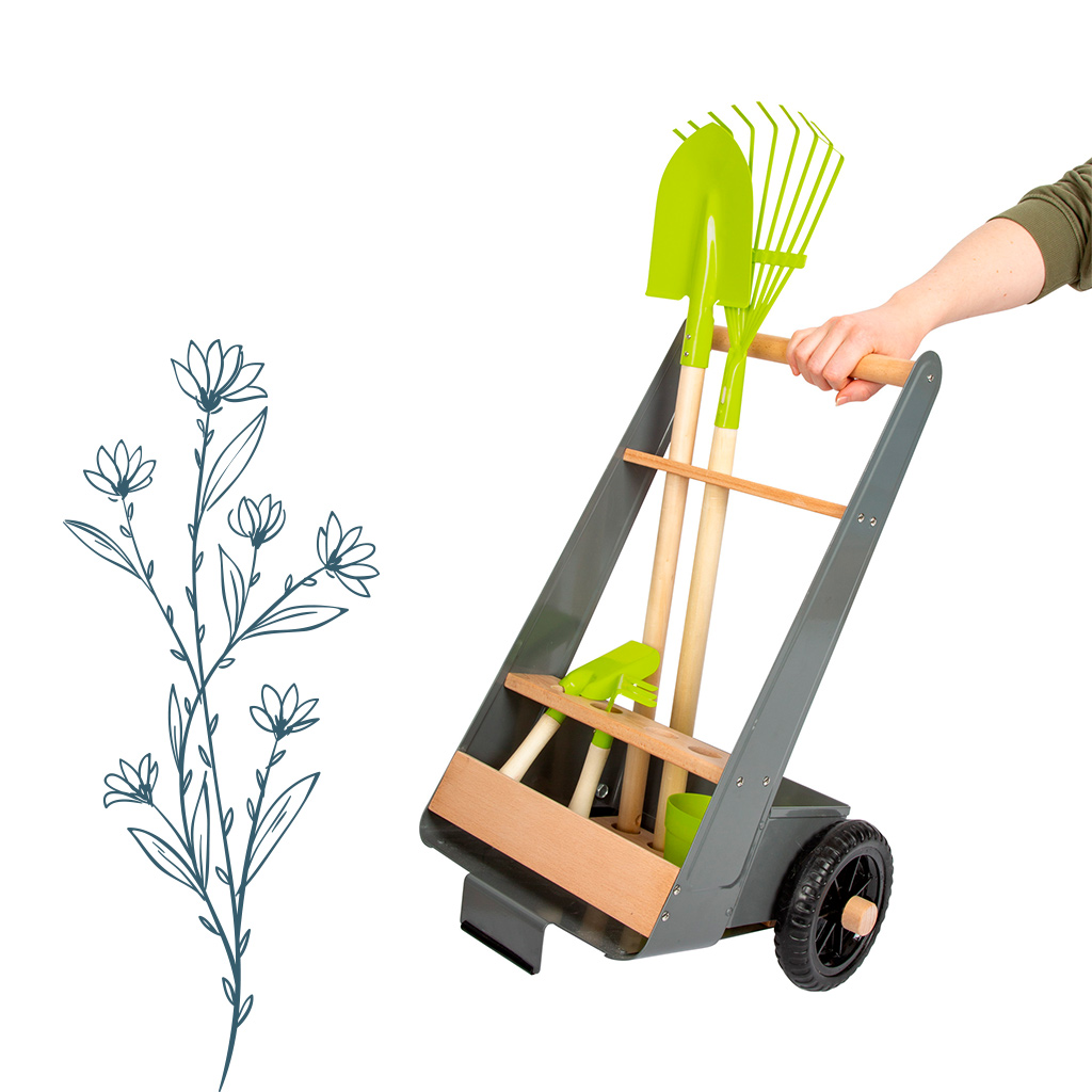 Increíble Inhibir anfitrión Trolley con Herramientas de Jardinería para Niños -RuralToys