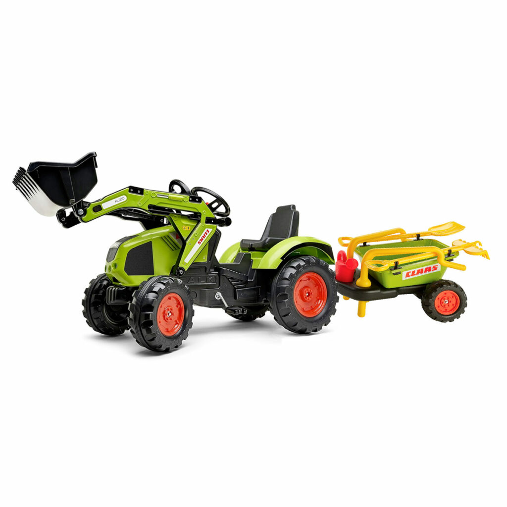 Tractor de pedales Claas Arion 330 con pala y Remolque con Herramientas Falk 1011D+295VC