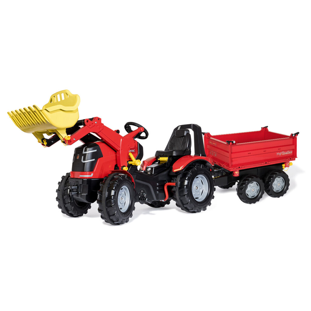 Tractor de Pedales rollyX-Trac con Remolque de 2 Ejes | Premium | Con pala, freno de mano y marchas Rolly Toys 651016 + 123018