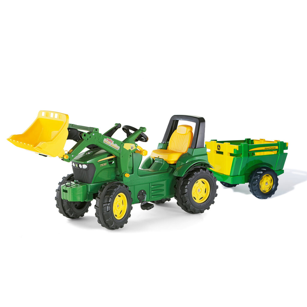 Tractor de Pedales rollyFarmtrac John Deere 7930 con pala y Remolque de 1 Eje | Rolly Toys 710027 + 122103