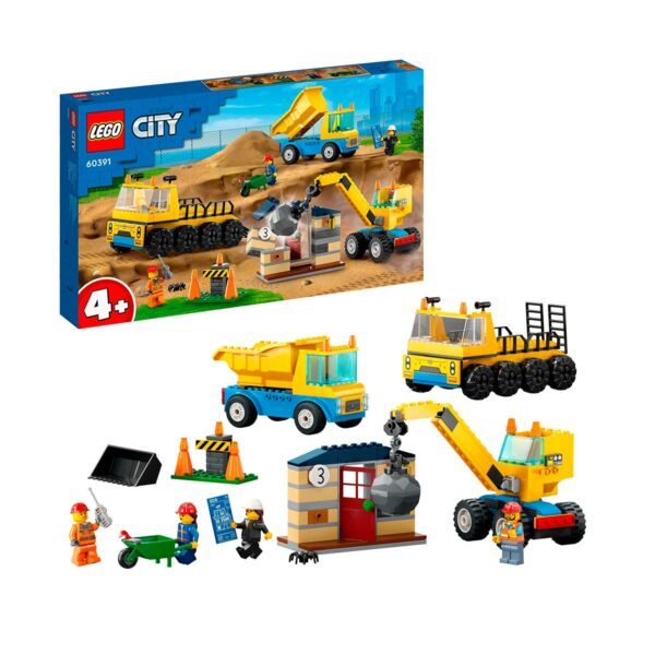 Camiones de Obra y Grúa con Bola de Demolición | Lego City