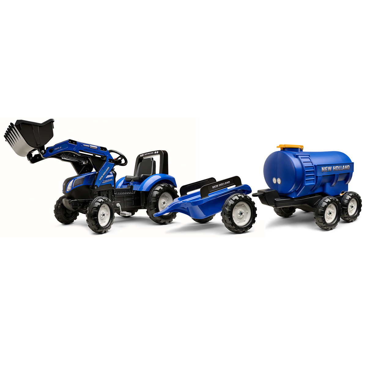 falk-3090MPLUS-1 Tractor de Pedales New Holland T8 con Remolque, Pala y Remolque Cisterna | Falk 3090M PLUS