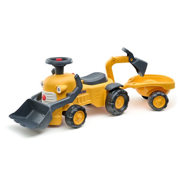 Correpasillos Excavadora Vintage Komatsu con Pala, Retroexcavadora y Remolque | Falk 916N