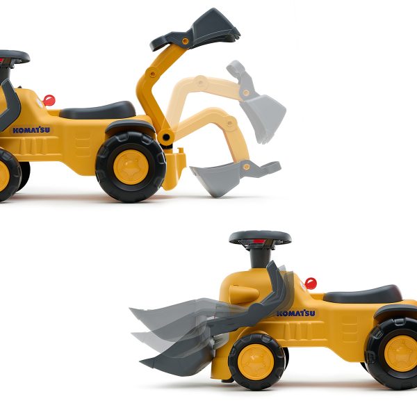 Correpasillos Excavadora Vintage Komatsu con Pala, Retroexcavadora y Remolque | Falk 916N